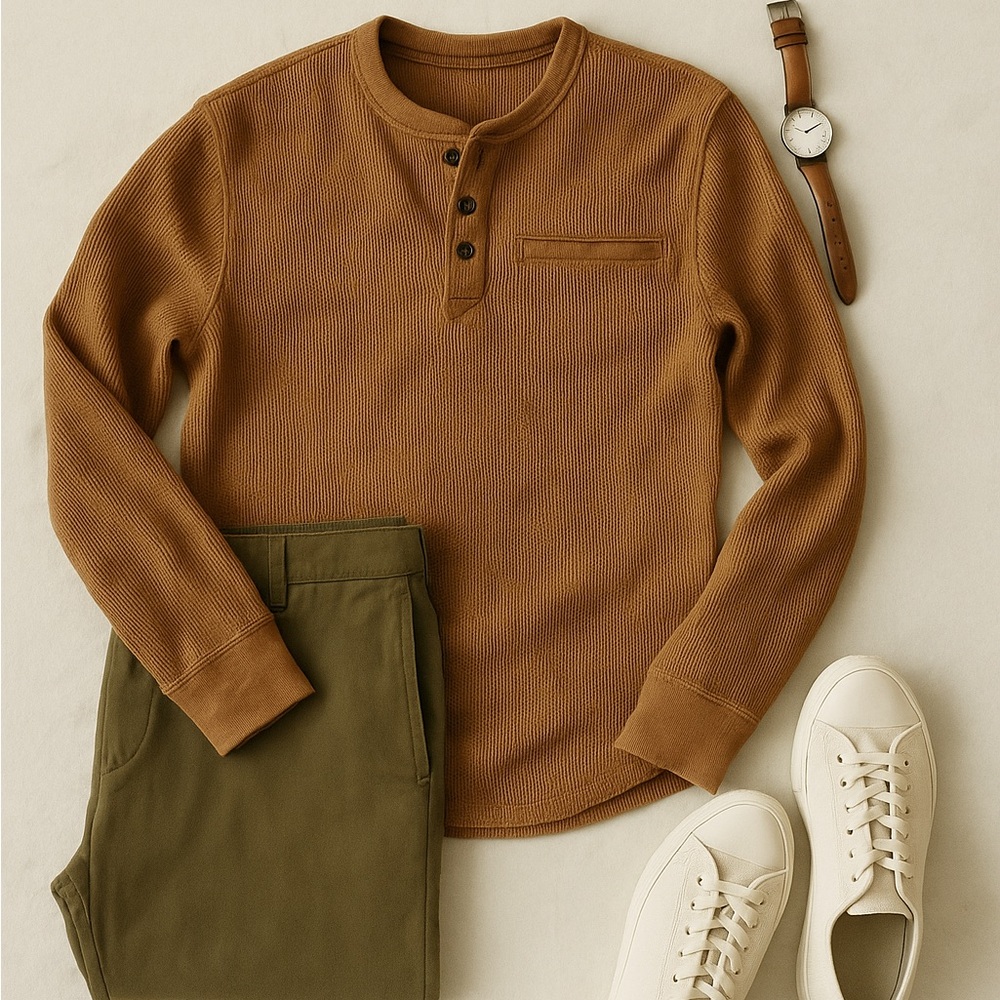 L.L. Bean Katahdin Iron Works Waffle Knit Henley